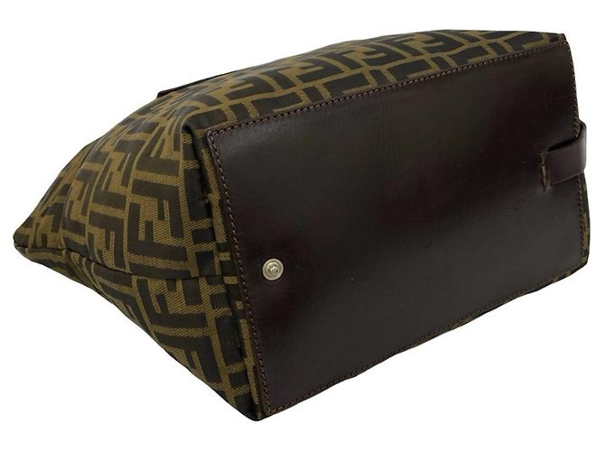 Fendi Vintage Zucca FF Pattern Handtasche Braun Schwarz Khaki - Ansicht 7