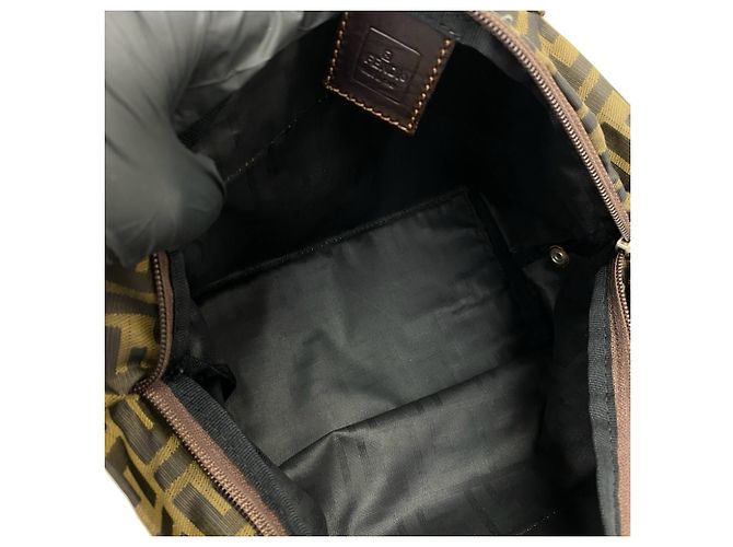 Fendi Vintage Zucca FF Pattern Handtasche Braun Schwarz Khaki - Ansicht 9