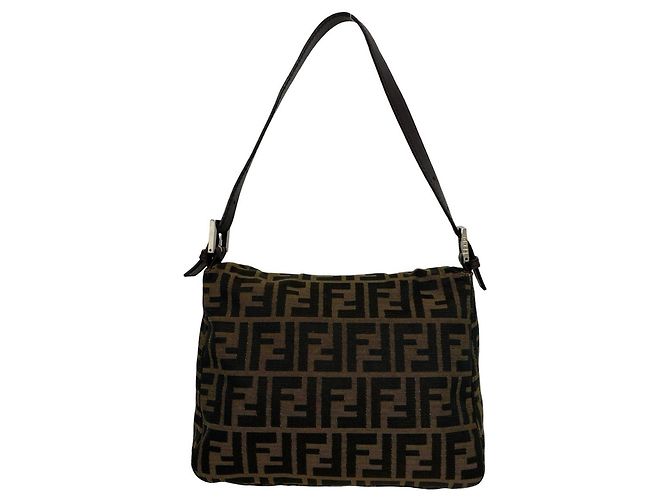 FENDI Vintage Semi-One Shoulder Tasche mit Zucca FF Muster Braun Schwarz - Ansicht 3