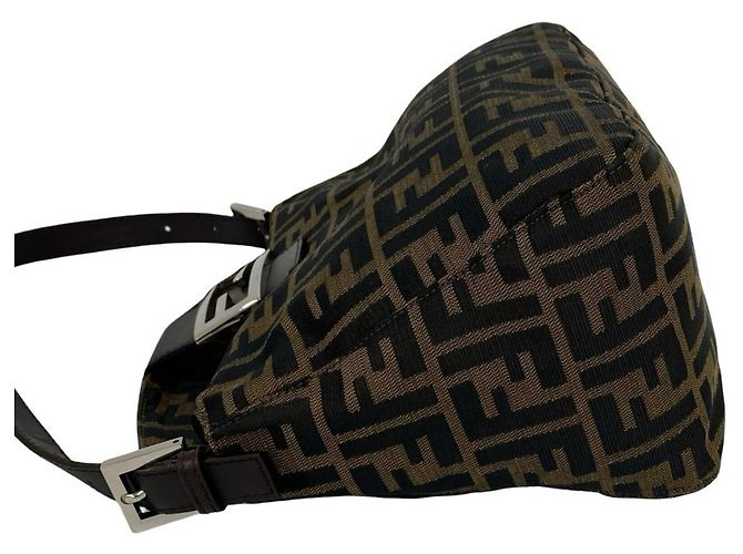 FENDI Vintage Semi-One Shoulder Tasche mit Zucca FF Muster Braun Schwarz - Ansicht 5