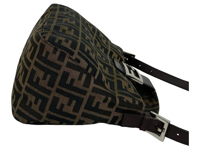 FENDI Vintage Semi-One Shoulder Tasche mit Zucca FF Muster Braun Schwarz - Ansicht 6