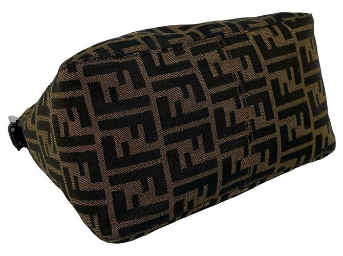 FENDI Vintage Semi-One Shoulder Tasche mit Zucca FF Muster Braun Schwarz - Ansicht 7