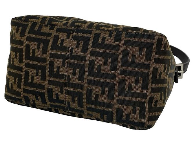 FENDI Vintage Semi-One Shoulder Tasche mit Zucca FF Muster Braun Schwarz - Ansicht 8