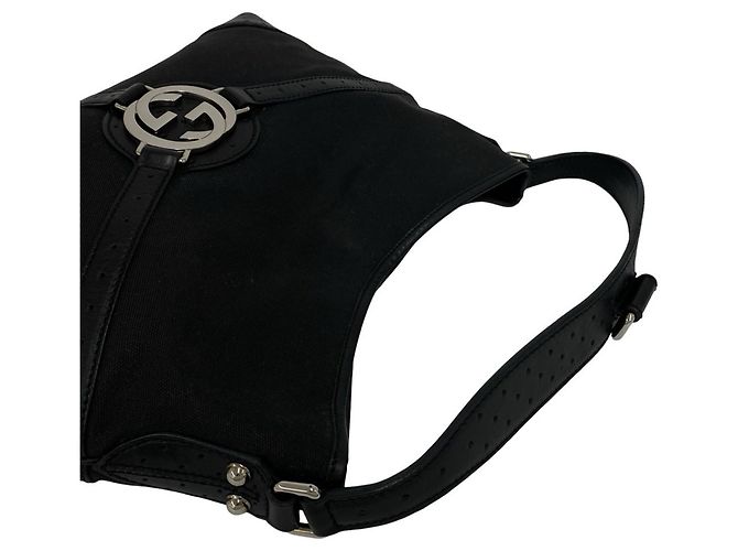 Bolsa Semi One Shoulder em lona e couro com ferragens Interlocking G Gucci Preto - vista 4