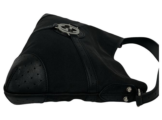 Bolsa Semi One Shoulder em lona e couro com ferragens Interlocking G Gucci Preto - vista 6