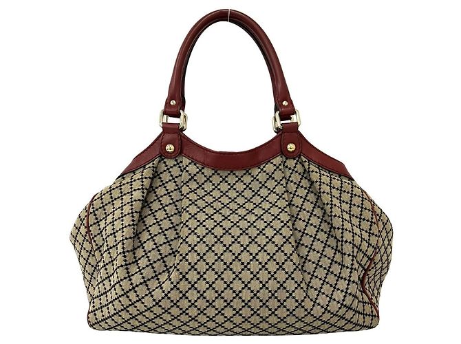 Borsa Tote Gucci Sukey in tela Diamante e pelle Rosso Beige - vista 3