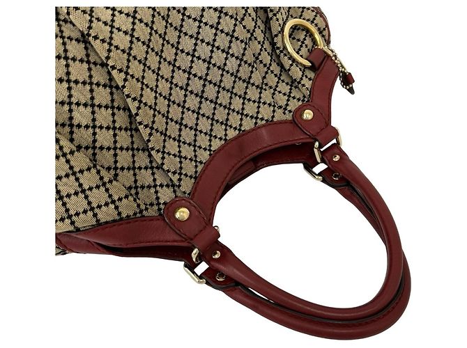 Borsa Tote Gucci Sukey in tela Diamante e pelle Rosso Beige - vista 4