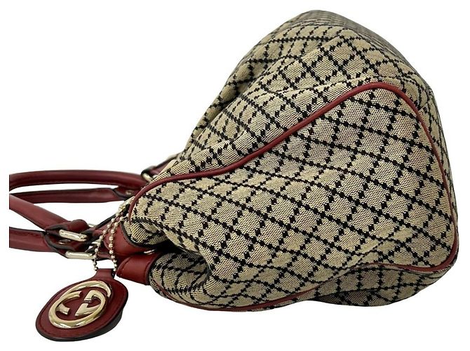 Borsa Tote Gucci Sukey in tela Diamante e pelle Rosso Beige - vista 5