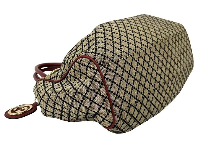 Borsa Tote Gucci Sukey in tela Diamante e pelle Rosso Beige - vista 7
