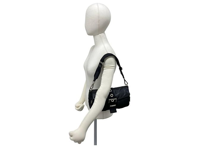 Borsa semi one shoulder in pelle e nylon Tessuto con logo triangolo Prada Nero - vista 2