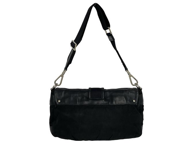 Borsa semi one shoulder in pelle e nylon Tessuto con logo triangolo Prada Nero - vista 3