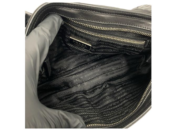 Borsa semi one shoulder in pelle e nylon Tessuto con logo triangolo Prada Nero - vista 9