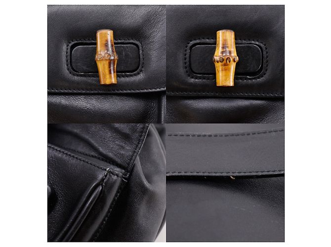 Gucci Bamboo Rucksack aus schwarzem Leder - Ansicht 16