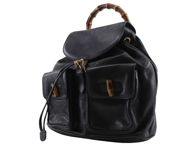 Gucci Bamboo Rucksack aus schwarzem Leder - Ansicht 2