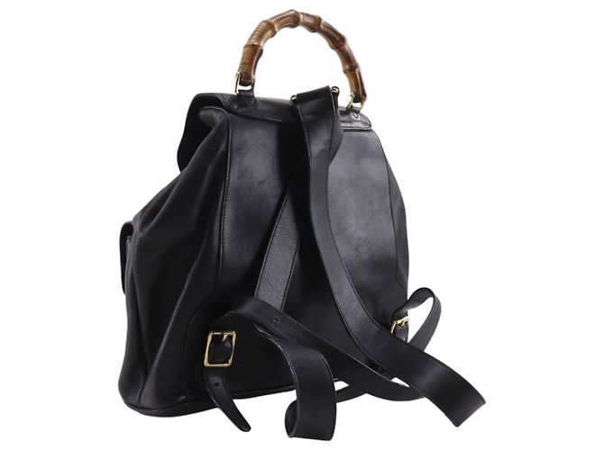 Gucci Bamboo Rucksack aus schwarzem Leder - Ansicht 3