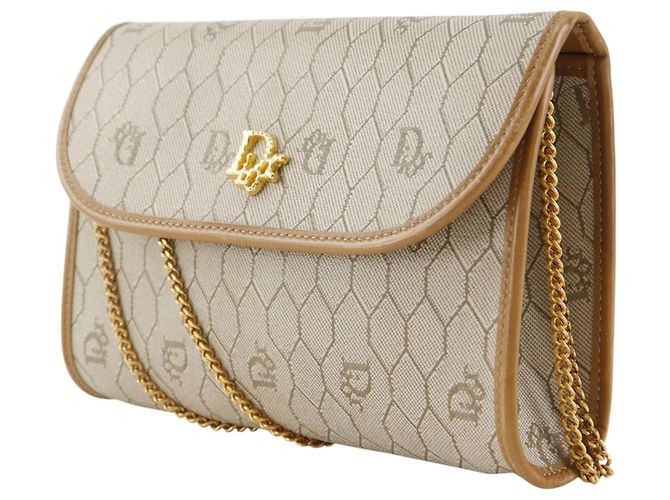 Borsa a tracolla con catena Christian Dior motivo a nido d'ape Beige - vista 2