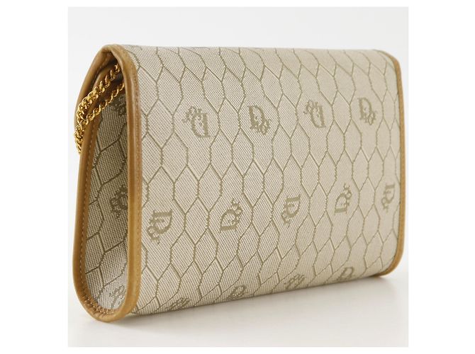 Borsa a tracolla con catena Christian Dior motivo a nido d'ape Beige - vista 3