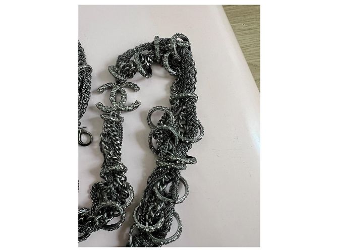 Timeless Chanel Kettengürtel mit CC-Logo und Strass - Anthrazit Grau - Ansicht 3