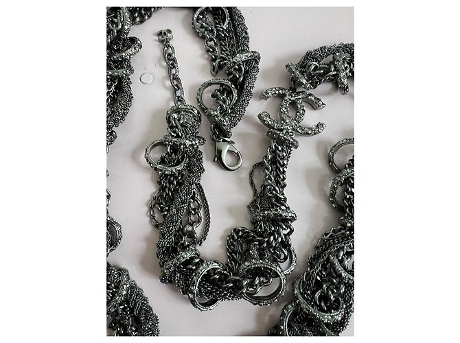 Timeless Chanel Kettengürtel mit CC-Logo und Strass - Anthrazit Grau - Ansicht 4