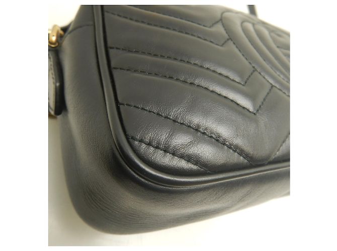 Borsa a tracolla in pelle Gucci GG Marmont Nero - vista 12