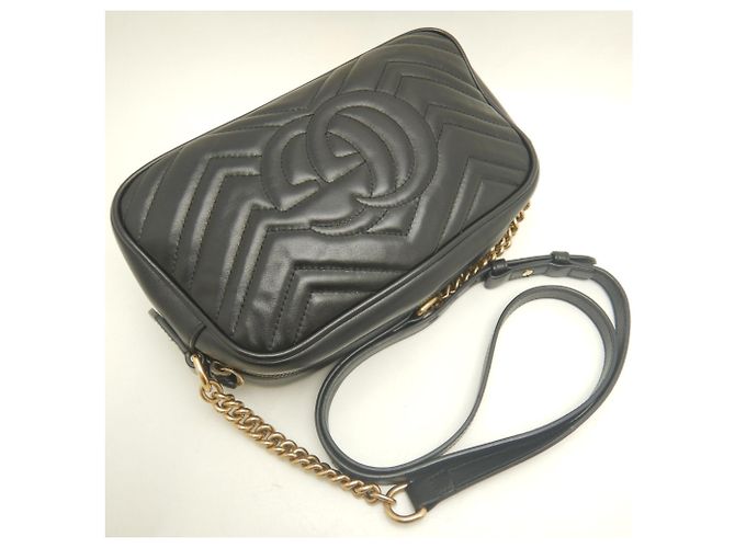 Borsa a tracolla in pelle Gucci GG Marmont Nero - vista 3