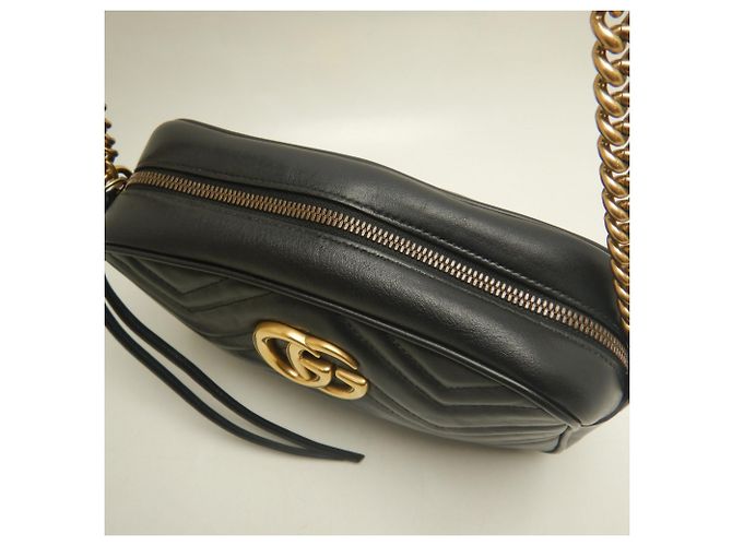 Borsa a tracolla in pelle Gucci GG Marmont Nero - vista 7