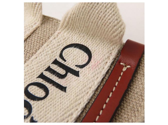 Borsa a tracolla Chloé Woody Nano Tote Marrone Bianco - vista 11