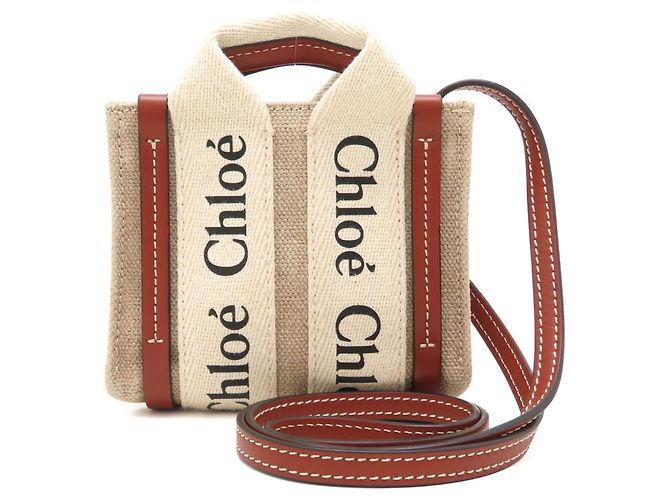 Borsa a tracolla Chloé Woody Nano Tote Marrone Bianco - vista 2