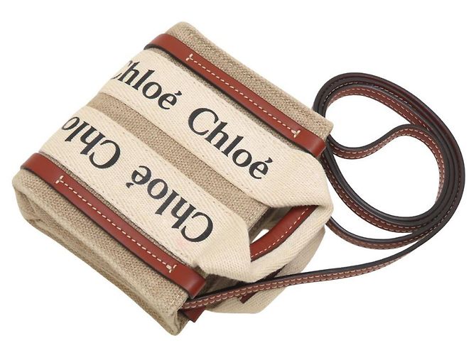 Borsa a tracolla Chloé Woody Nano Tote Marrone Bianco - vista 5