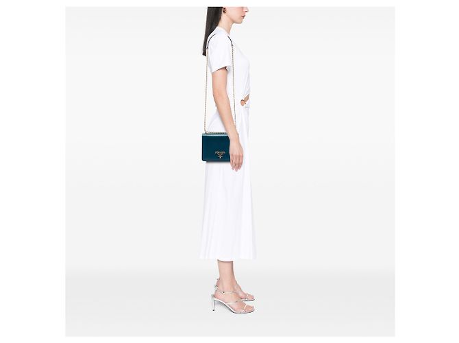 Prada Mini Bolso Bandolera con Solapa y Cadena de Saffiano Azul - vista 6