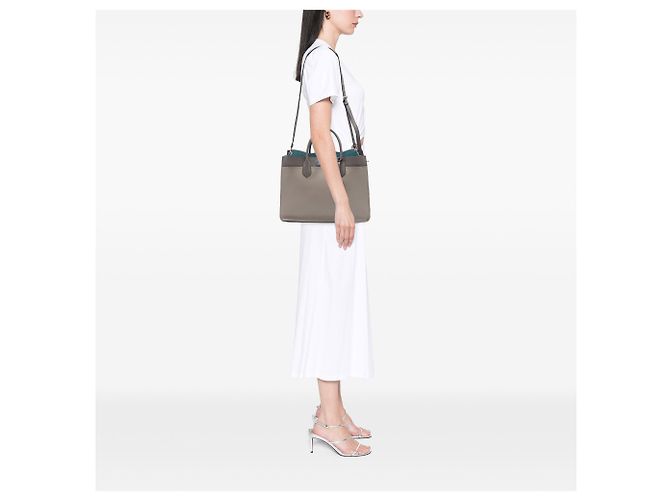 Borsa Satchel Prada City Calf Etiquette Grigia Marrone - vista 6