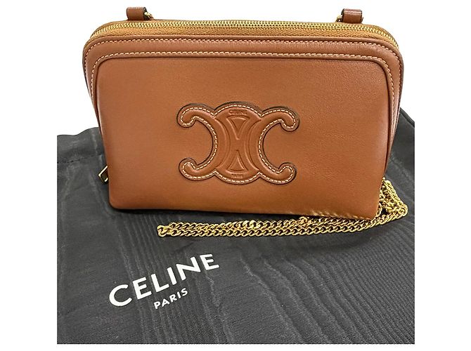Céline Clutch con catena Celine Cuir Triomphe in pelle di vitello liscia marrone - vista 10