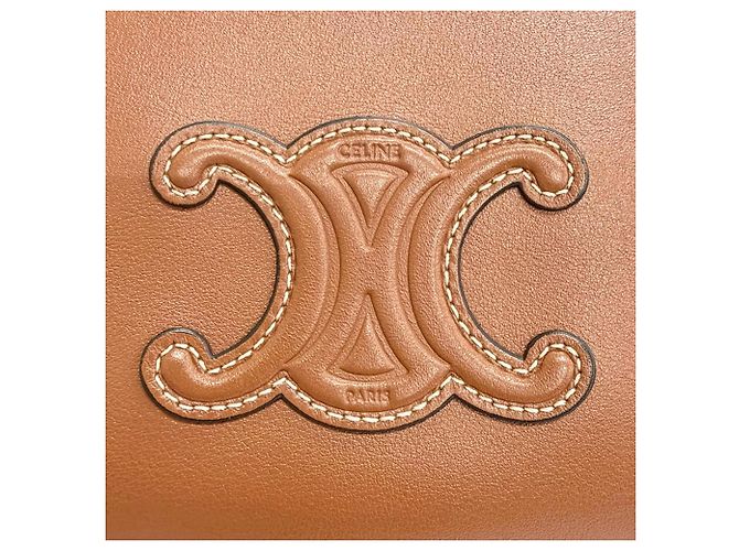 Céline Clutch con catena Celine Cuir Triomphe in pelle di vitello liscia marrone - vista 6