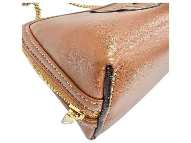 Céline Clutch con catena Celine Cuir Triomphe in pelle di vitello liscia marrone - vista 7
