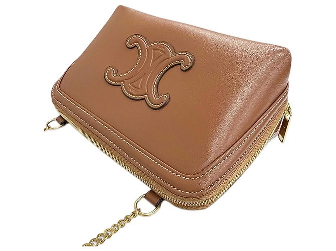 Céline Clutch con catena Celine Cuir Triomphe in pelle di vitello liscia marrone - vista 8
