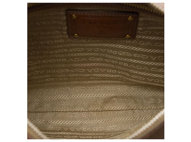 Prada Borsa a tracolla in tela Canapa beige con logo - vista 4