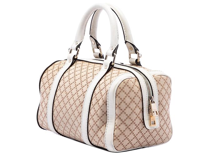 Bolsa Boston Joy Gucci em lona Diamante bege, pequena - vue 2