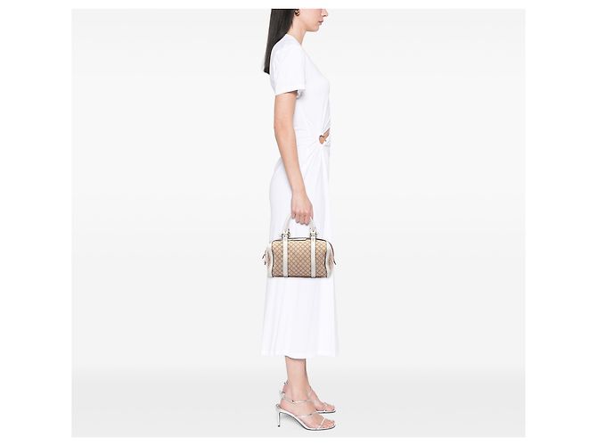 Bolsa Boston Joy Gucci em lona Diamante bege, pequena - vue 6