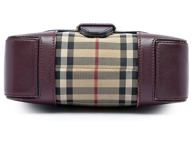 Burberry Red Small Haymarket Check Nylon and Leather Dickens Crossbody - vista 3