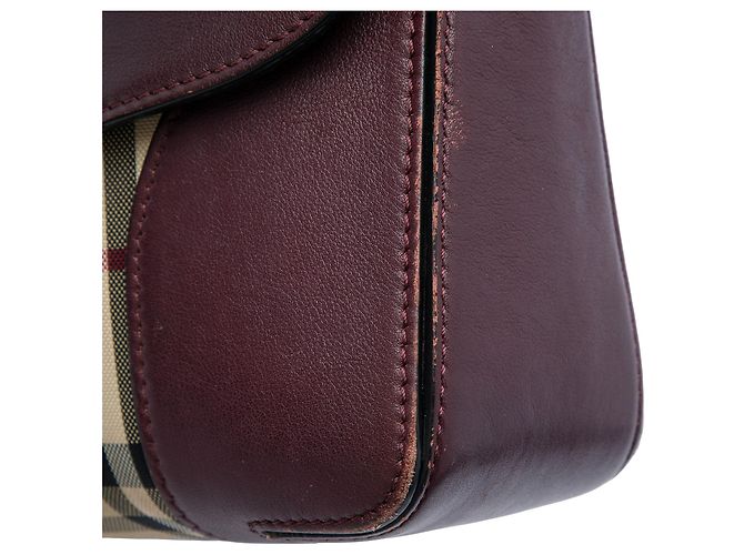 Burberry Red Small Haymarket Check Nylon and Leather Dickens Crossbody - vista 6