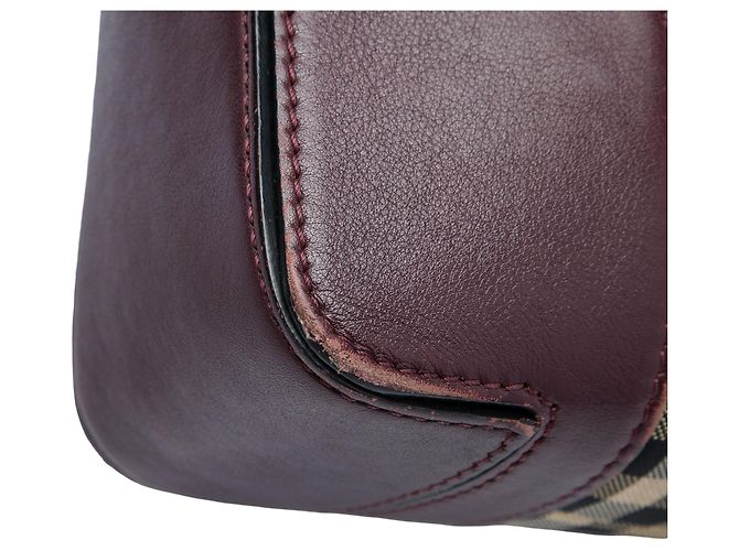 Burberry Red Small Haymarket Check Nylon and Leather Dickens Crossbody - vista 7