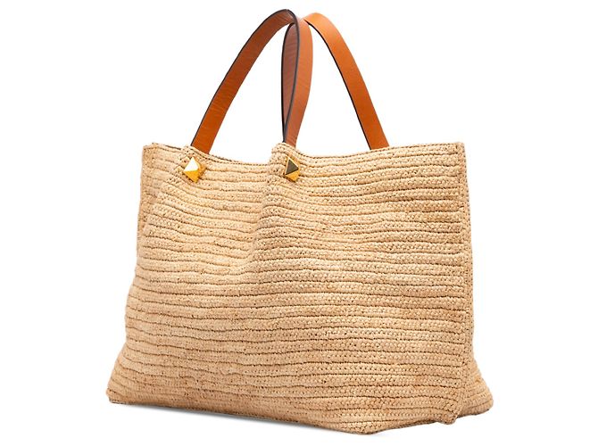Borsa Tote Valentino VLogo in Raphia Beige Medium - vista 2