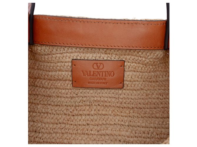 Borsa Tote Valentino VLogo in Raphia Beige Medium - vista 5
