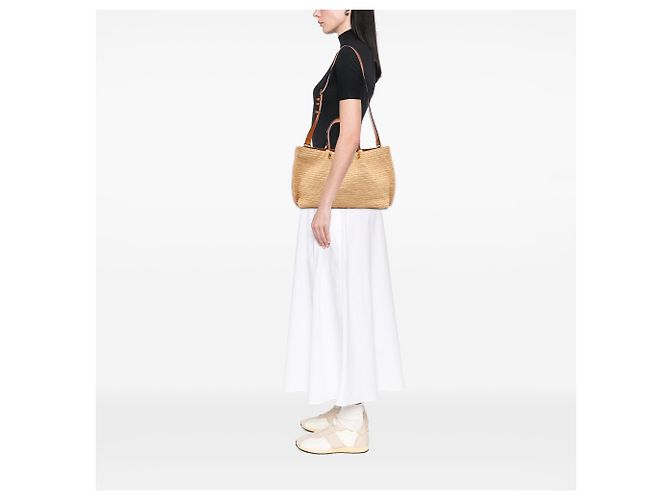 Borsa Tote Valentino VLogo in Raphia Beige Medium - vista 6