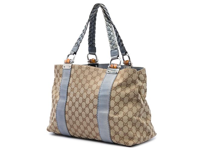 Gucci Beige Medium GG Canvas Bamboo Libeccio Tote Light blue - view 2