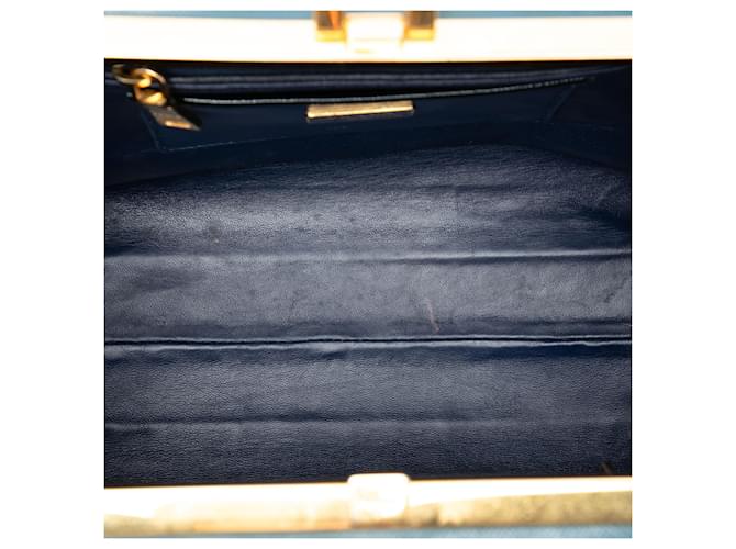 Borsa Prada Blue Bicolor Saffiano Vernice Pyramid Frame Blu navy - vista 4