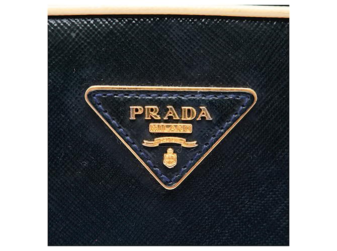 Borsa Prada Blue Bicolor Saffiano Vernice Pyramid Frame Blu navy - vista 5