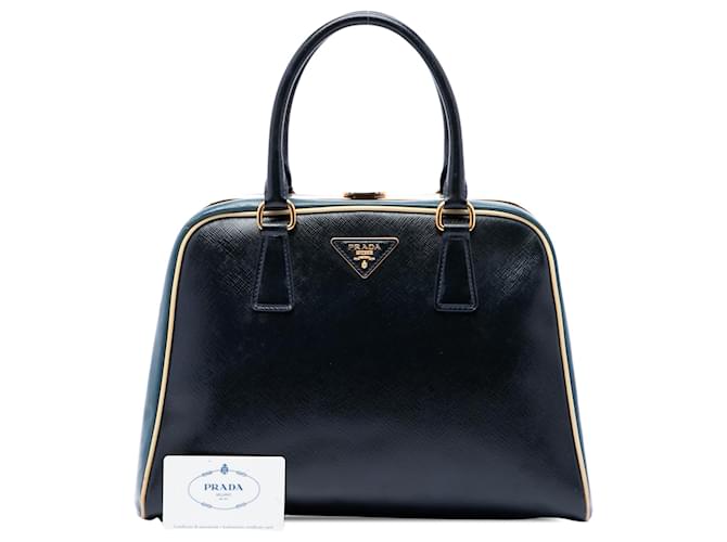 Borsa Prada Blue Bicolor Saffiano Vernice Pyramid Frame Blu navy - vista 7