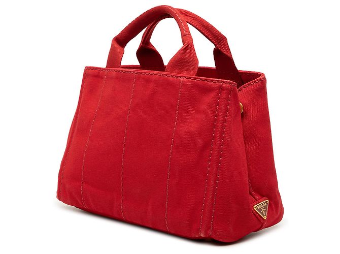Borsa Tote Prada Red Small Canvas Canapa Logo Rosso - vista 2