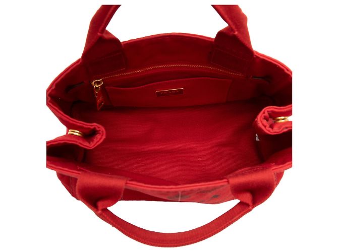 Borsa Tote Prada Red Small Canvas Canapa Logo Rosso - vista 4